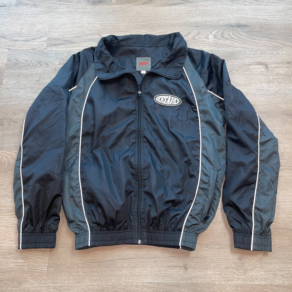Versauce Mens Womens Small Windbreaker Track Jacket Black White Piping Y2K Unise